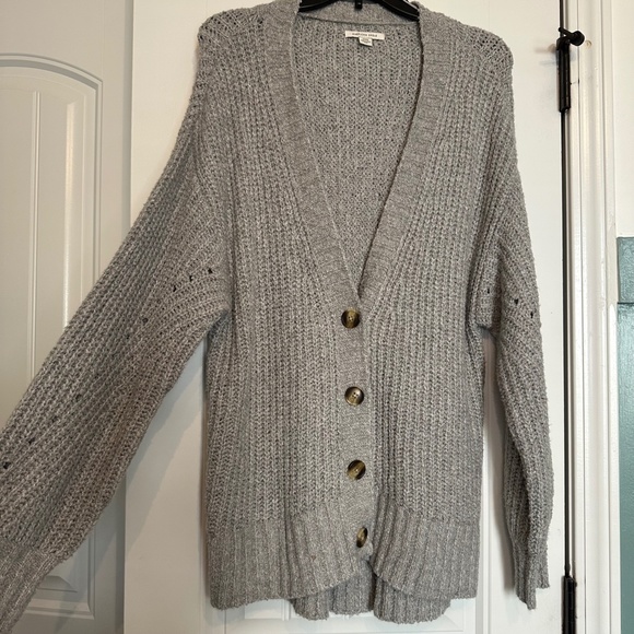 American Eagle Oversized Soft Button Front Cardigan - Gray - Picture 2 of 8